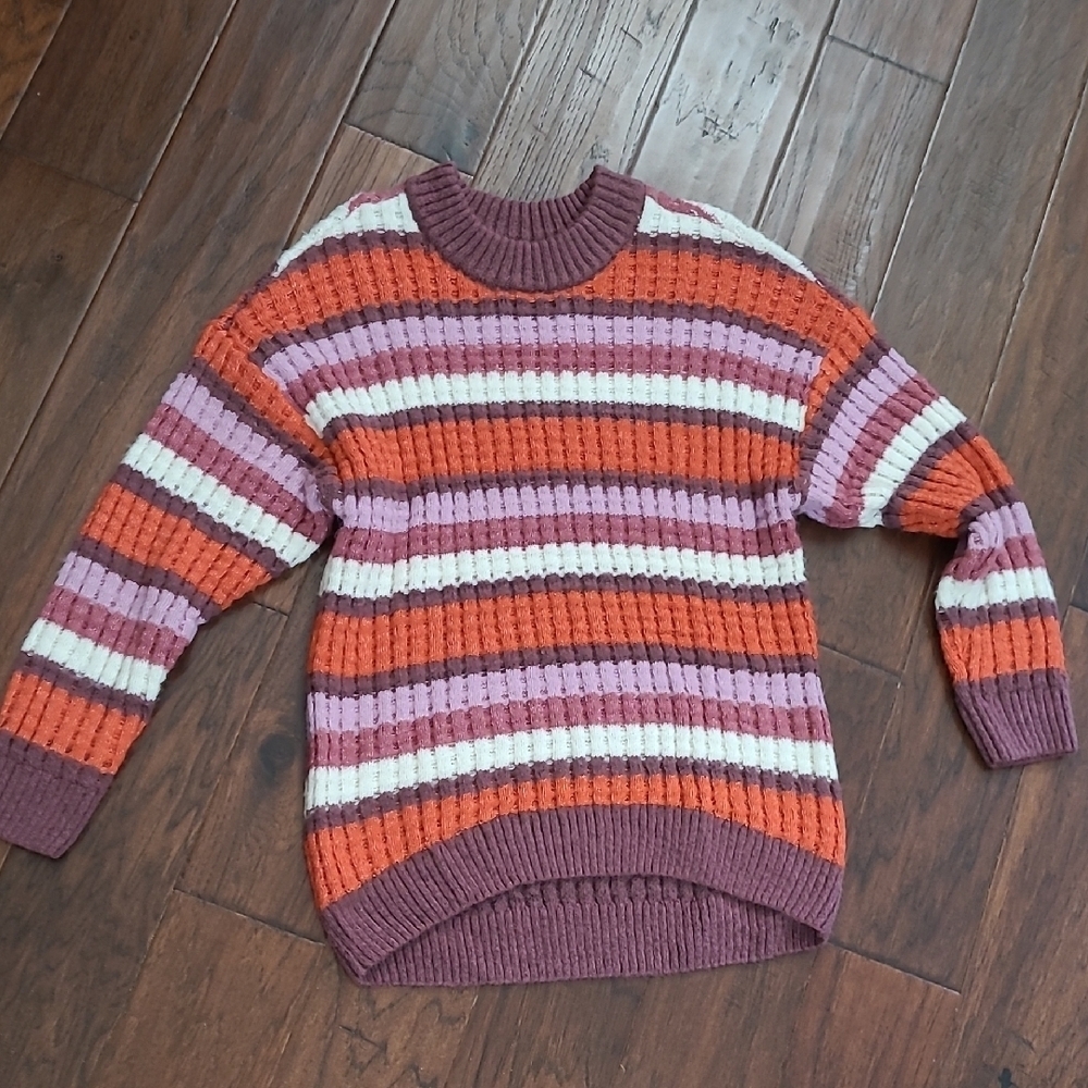 SO Colorful Striped Ribbed Sweater size Large